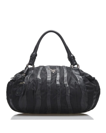 PRADA Women's Striped Black Handbag in Excellent Condition in Black