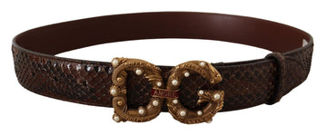 Dolce & Gabbana Women's Brown Exotic Leather Logo Buckle Amore Belt