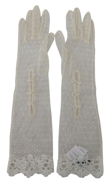Dolce & Gabbana Women's White Lace Elbow Length Mitten Cotton Gloves