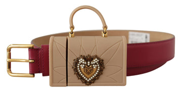 Dolce & Gabbana Women's Pink Leather Devotion Heart Micro Bag Headphones Belt