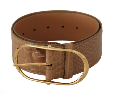 Dolce & Gabbana Women's Brown Beige Leather Gold Metal Oval Buckle Belt