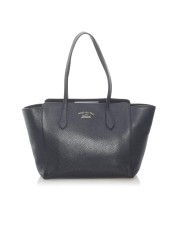 GUCCI Women's Black Leather Swing Tote Bag in A Condition in Black