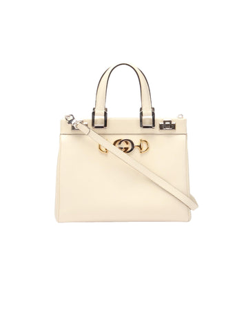 GUCCI Women's Lightly Worn White Leather Top Handle Bag with Cracked Handle and Scratched Screw in White