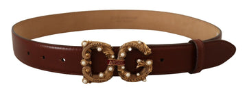 Dolce & Gabbana Women's Brown Leather Brass Logo Buckle Amore Belt