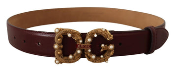 Dolce & Gabbana Women's Bordeaux Leather Brass Logo Buckle Baroque Amore Belt