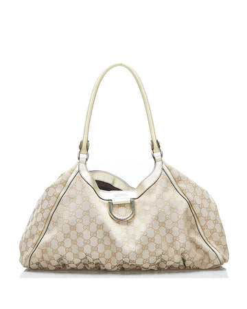 GUCCI Women's Beige Canvas Shoulder Bag with D-Ring Detail in Beige