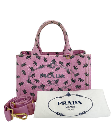 PRADA Women's Elephant Print Canapa Handbag in A Condition in Pink