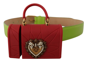 Dolce & Gabbana Women's Green Leather Devotion Heart Micro Bag Headphones Belt