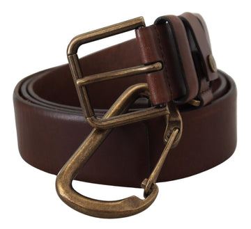 Dolce & Gabbana Men's Brown Leather Gold Metal Buckle Carabiner Belt