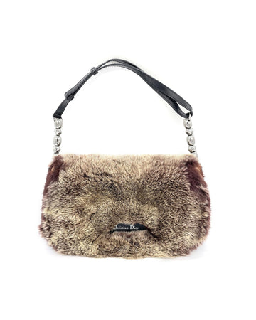 CHRISTIAN DIOR Women's Fur Shoulder Bag in Brown - Excellent Condition in Brown