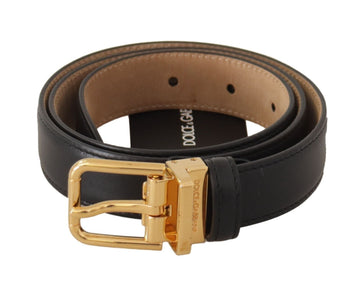 Dolce & Gabbana Women's Black Calf Leather Gold Metal Logo Waist Buckle Belt