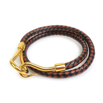 Hermes Women's Bold Leather Choker Necklace with Exquisite Metal Accents in Brown