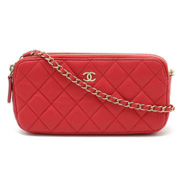 CHANEL Women's Red Leather Clutch Bag with Shoulder Strap in Red