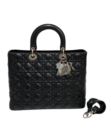 CHRISTIAN DIOR Women's Large Cannage Leather Lady Bag in Excellent Condition in Black