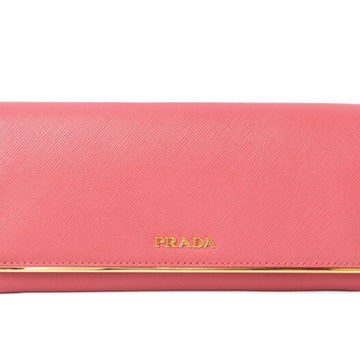 PRADA Women's Luxury Saffiano Pink Metal Long Wallet with Box & Guarantee Card - Excellent Condition in Pink