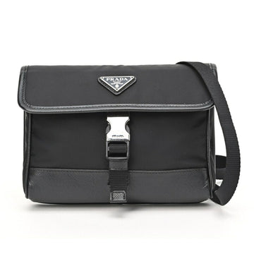 PRADA Unisex Black Fabric Leather Shoulder Bag with Timeless Design in Black