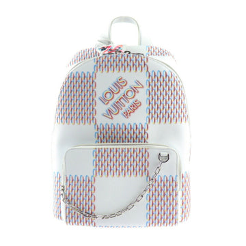 LOUIS VUITTON Unisex Luxury White Leather Backpack with Charm and Dust Bag in White