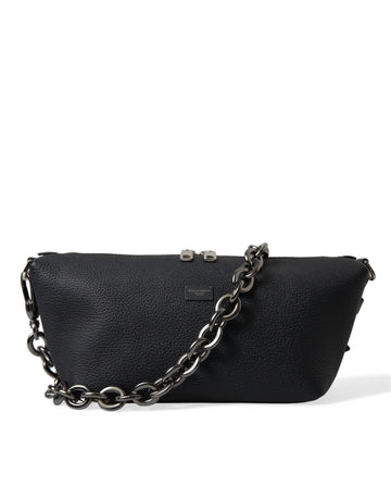 Dolce & Gabbana Men's Black Leather Chain Strap Baguette Shoulder Bag