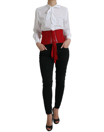 Dolce & Gabbana Women's Red Silk Belt Waist Lace Up Strap Corset