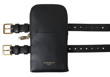 Dolce & Gabbana Men's Black Leather Purse Double Belt Strap Bracelet Bag