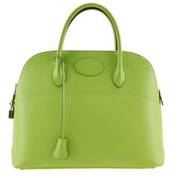 Hermes Women's Green Leather Handbag with Shoulder Strap and Accessories in Green