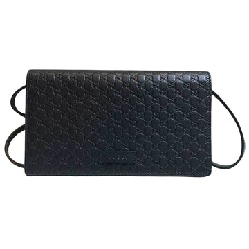GUCCI Women's Black Leather Shoulder Wallet with Chain by Italian Designer in Black