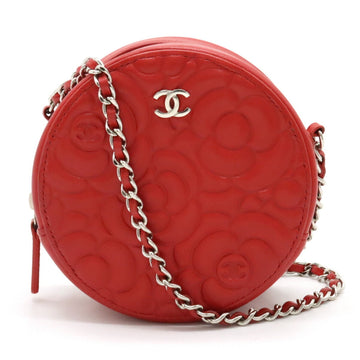 CHANEL Women's Red Leather Camelia Shoulder Bag in Red