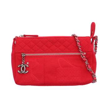 CHANEL Women's Red Matelasse Shoulder Bag with Zipper Closure in Red