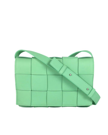 BOTTEGA VENETA Women's Woven Leather Cassette with Magnetic Closure and Interior Zip Pocket in Green