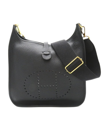 Hermes Women's Black Leather Shoulder Bag with Silver Hardware in Black