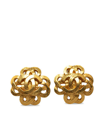 CHANEL Women's Gold CC Flower Clip-On Earrings in Gold