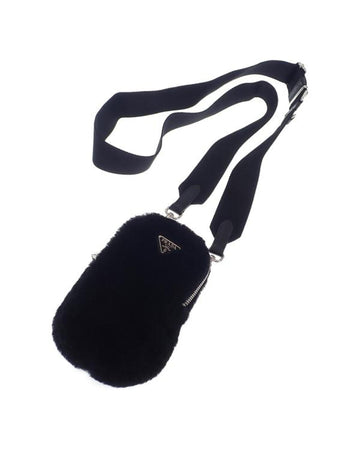 PRADA Women's Black Fur Phone Holder Crossbody Bag by in Black