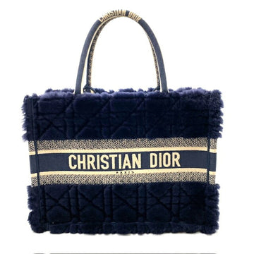 CHRISTIAN DIOR Women's Luxurious Navy Canvas and Fur Handbag for Women in Navy