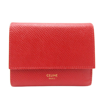 CELINE Women's Luxurious Red Leather Trifold Wallet for Women - Excellent Condition in Red