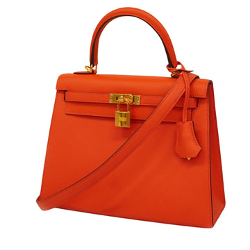 Hermes Women's Luxurious Epsom Leather Handbag with Gold Hardware in Orange