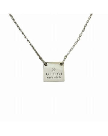 GUCCI Women's Silver Chain Necklace with Logo Plate - 46 inches in A Condition in Silver