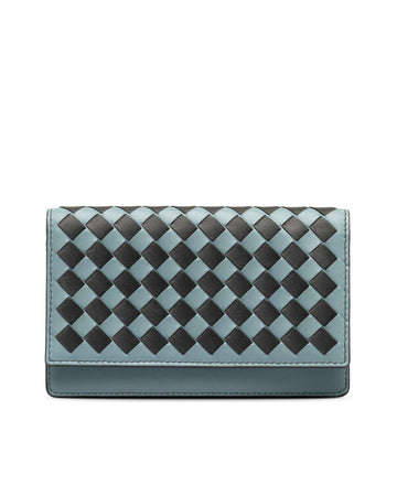 BOTTEGA VENETA Women's Blue Intrecciato Woven Leather Wallet in Blue
