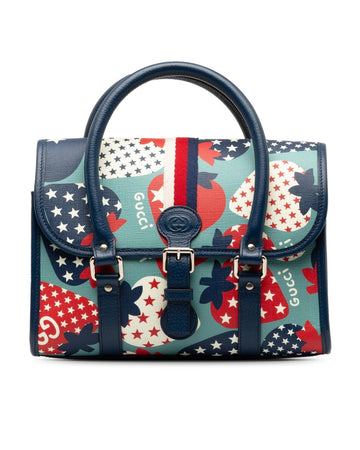 GUCCI Women's Blue Strawberry Print Top Handle Bag in Excellent Condition in Blue