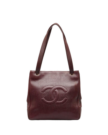 CHANEL Women's Red Caviar Tote Bag with CC Logo by Luxury Designer in Red
