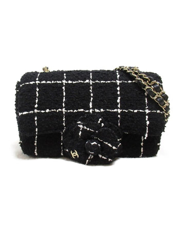 CHANEL Women's Tweed Camellia Flap Bag in Excellent Condition in Black