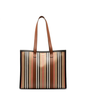 BURBERRY Women's Icon Stripe Tote Bag in Brown by in Brown
