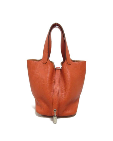 Hermes Women's Orange Leather Lock Bag Medium Size in Orange