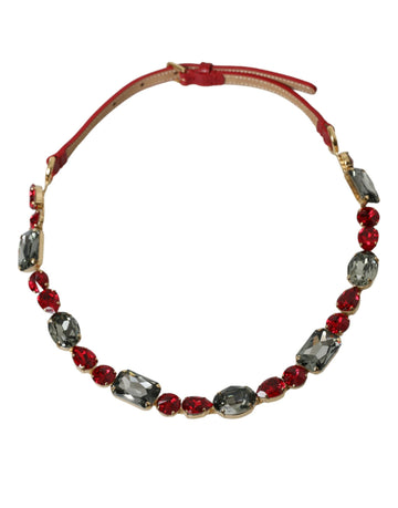 Dolce & Gabbana Women's Red Leather Crystal Chain Waist Belt