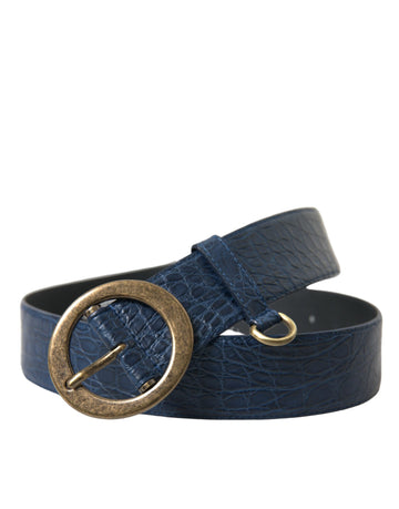 Dolce & Gabbana Men's Blue Leather Gold Oval Buckle Wide Belt
