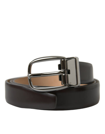 Dolce & Gabbana Men's Dark Brown Leather Silver Metal Buckle Belt