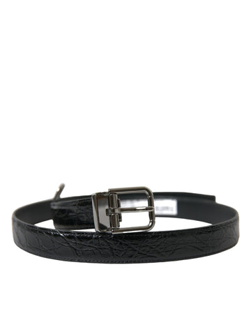 Dolce & Gabbana Men's Black Leather Silver Metal Buckle Belt