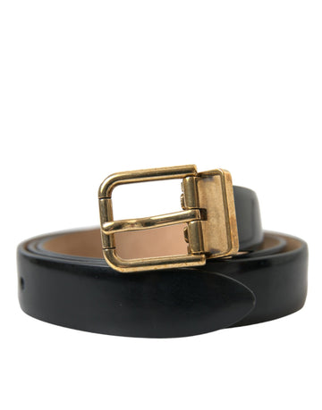 Dolce & Gabbana Women's Black Calf Leather Gold Metal Buckle Belt