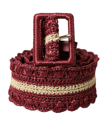 Dolce & Gabbana Women's Maroon Beige Braided Canvas Wide Waist Belt