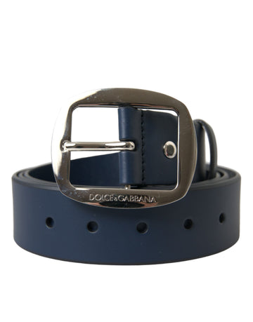 Dolce & Gabbana Men's Blue Calf Leather Silver Metal Buckle Belt