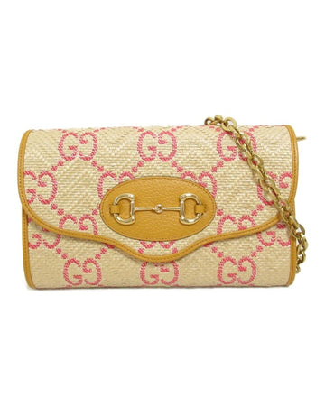 GUCCI Women's Yellow Raffia Shoulder Bag with Horsebit Detail - Excellent Condition in Yellow